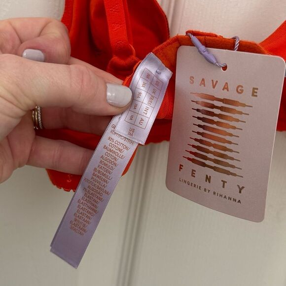 NWT Savage X Fenty Cotton Jersey Unlined Bra Size 34A  Orange Red Logo - Picture 3 of 3